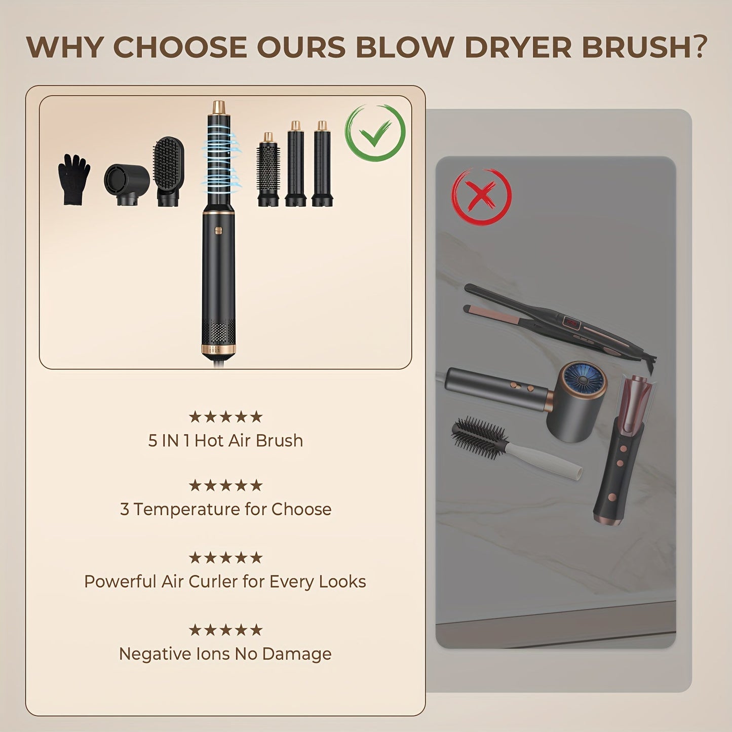 5-in-1 Hair Styler Hot Air Brush with 60000RPM-4