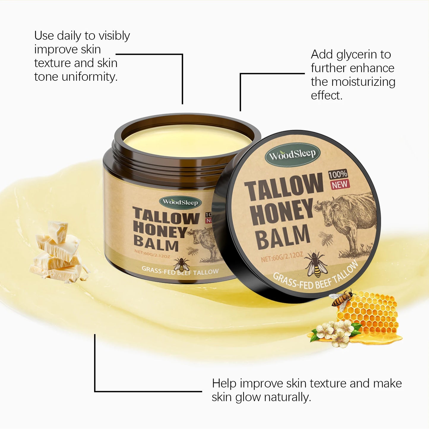 Whipped Beef Tallow and Honey Balm Skin Face Moisturizer Fast